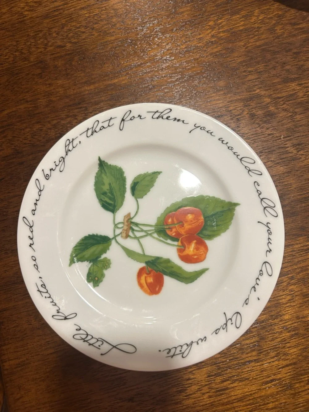 Williams Sonoma White Dessert Plates with Multicolor Fruit Illustrations